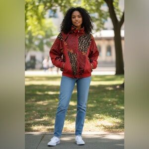 Vintage 80’s Clipper Bay Leopard Print Red Jacket, medium